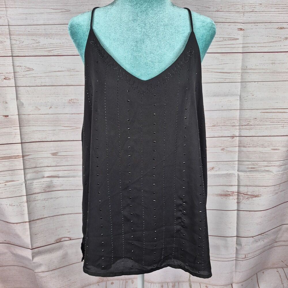 Daytrip Womens Black Cami Tank Top Size L Studded Embellished Girl's Night Out